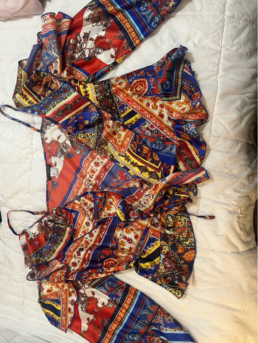 VENUS Multicolor Paisley Bandana Print Cold Shoulder Wrap Blouse